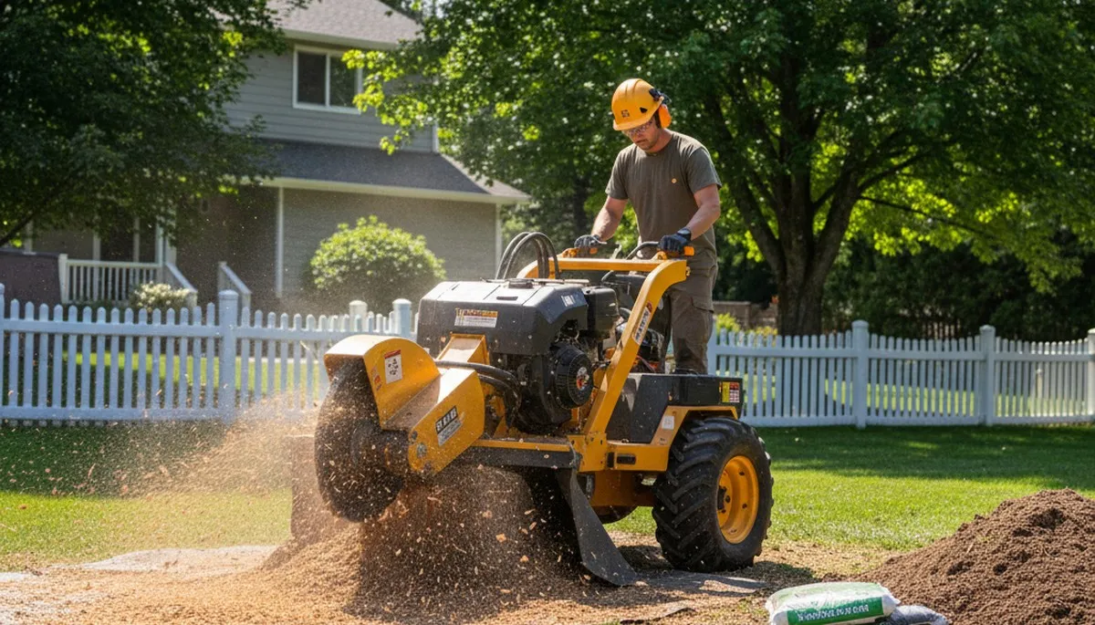 Professional stump grinding removing tree stumps in Colbert, Spokane WA for lawn and landscape restoration