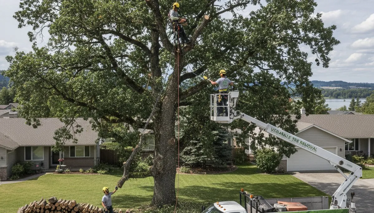 Professional tree removal service in Spokane WA safely clearing large trees for residential property
